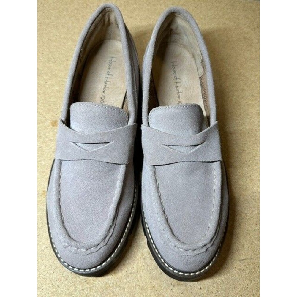 House of Harlow 1960 Gunner Penny Loafer Light Taupe Suede Lug Sole 9.5M-F33527